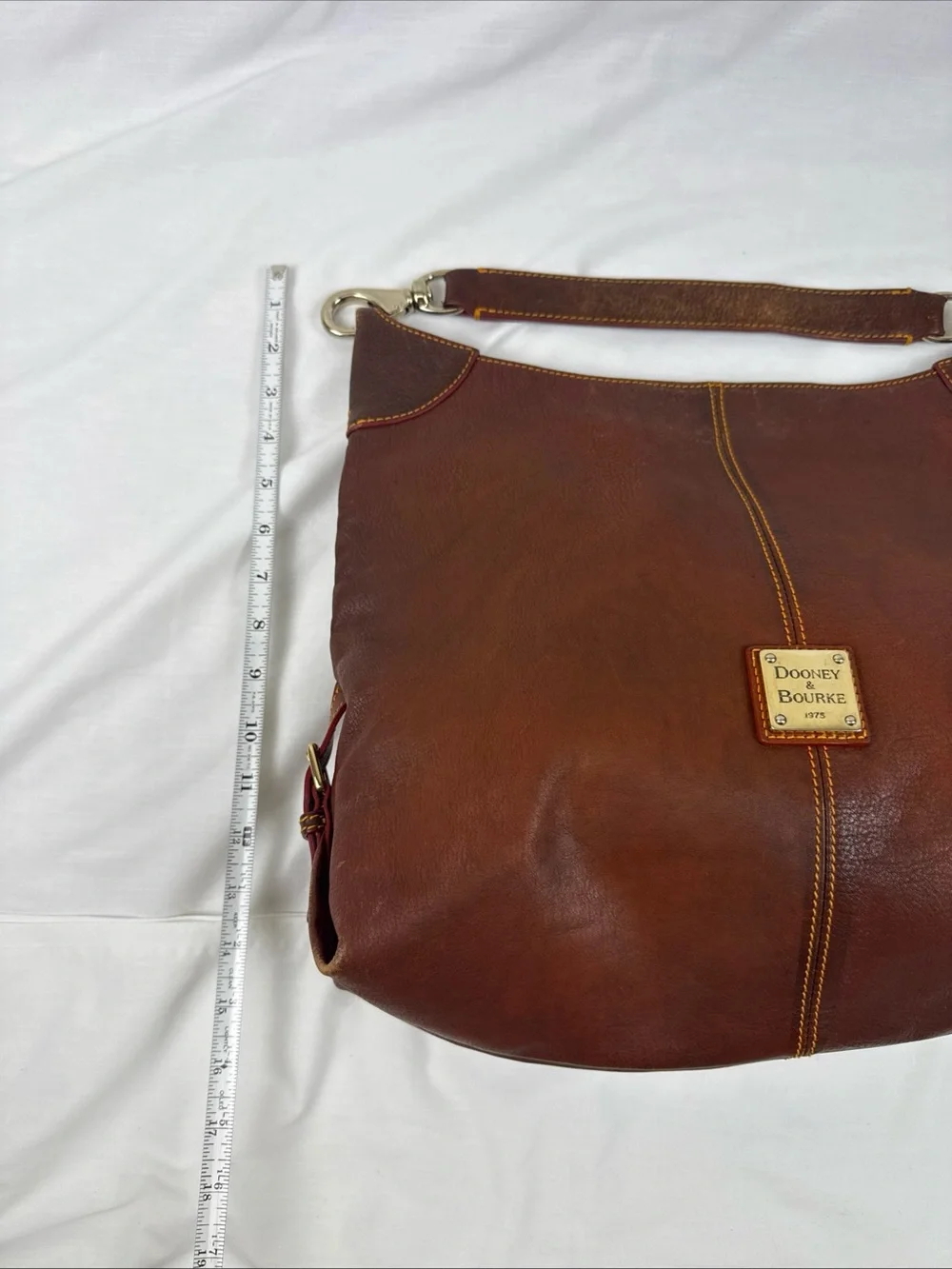 Vintage Dooney & Bourke Brown Leather Hobo Shoulder Bag with Brass Logo
